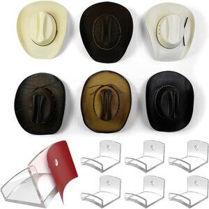 Adhesive Hat Hooks for Wall (6-Pack) - Cowboy Hat Rack, Wide Brim Hat
